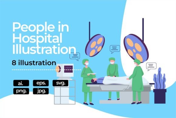 Activity at Hospital Flat Illustration: Evaluating This Healthcare Illustration Set